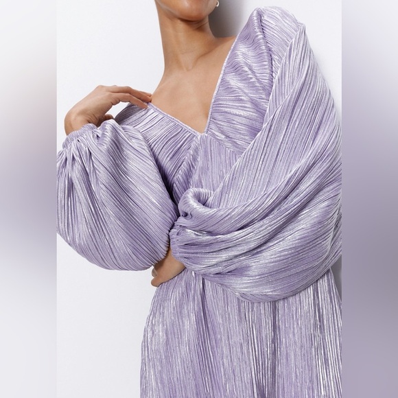 Nasty Gal Lilac Metallic Pleated Balloon Sleeve Mini Dress W4 - Picture 4 of 12